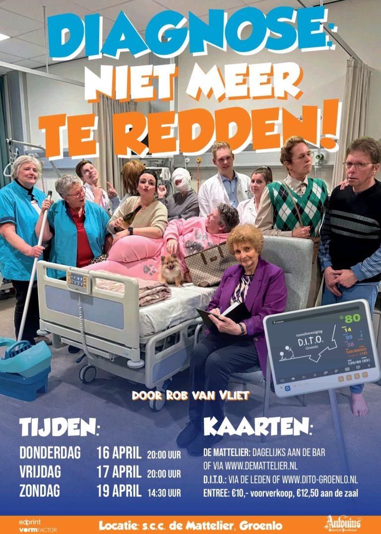 GROENLO — D.I.T.O. brengt komedie ‘Diagnose: niet meer te redden!’ naar De Mattelier