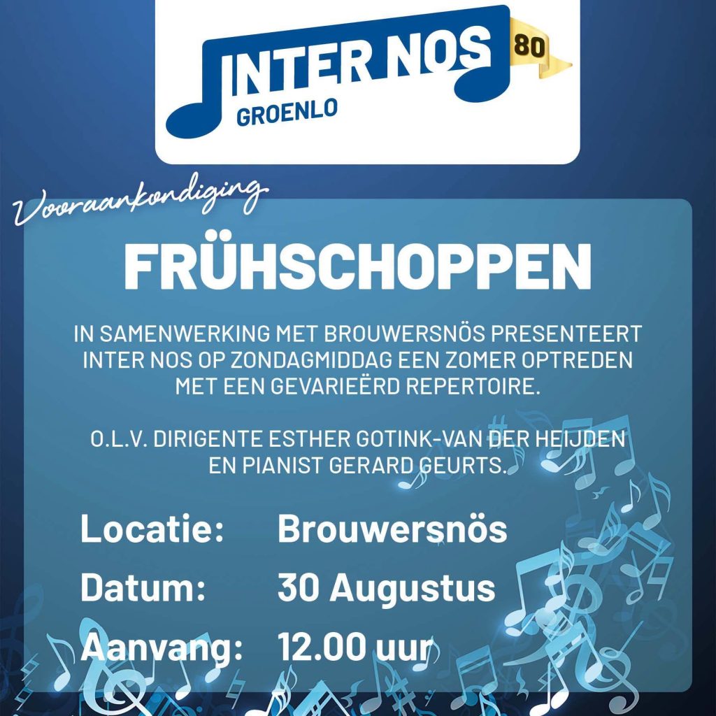 GROENLO — Inter Nos treedt op tijdens Frühschoppen in Groenlo na groepsfoto voor jubileum