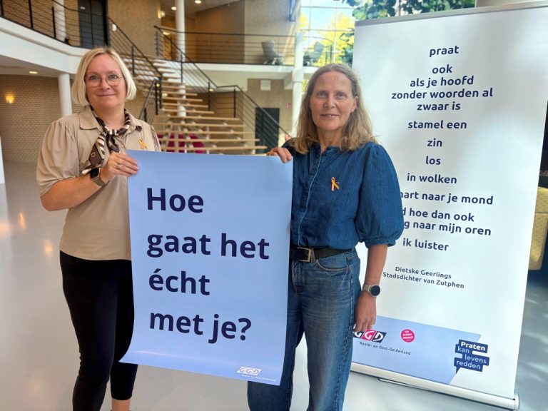 GELDERLAND — GGD Noord- en Oost-Gelderland start regiotour tegen suïcide tijdens Wereld Suïcide Preventie Week