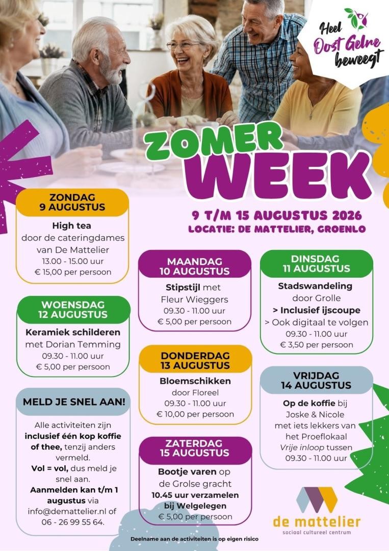 GROENLO — Zomerweek in De Mattelier biedt activiteiten voor senioren uit Oost Gelre