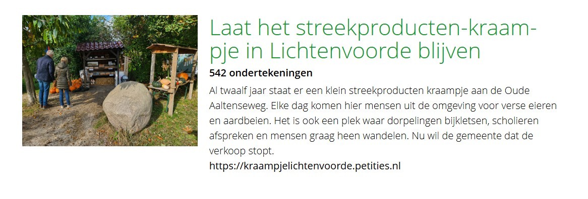LICHTENVOORDE — Petitie gestart om streekproductenkraampje in Lichtenvoorde te behouden