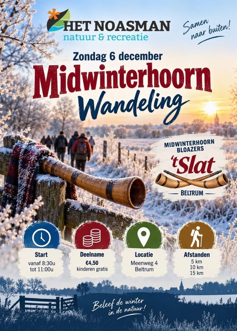 BELTRUM — Midwinterhoornwandeling in Beltrum op 6 december met keuze uit drie afstanden