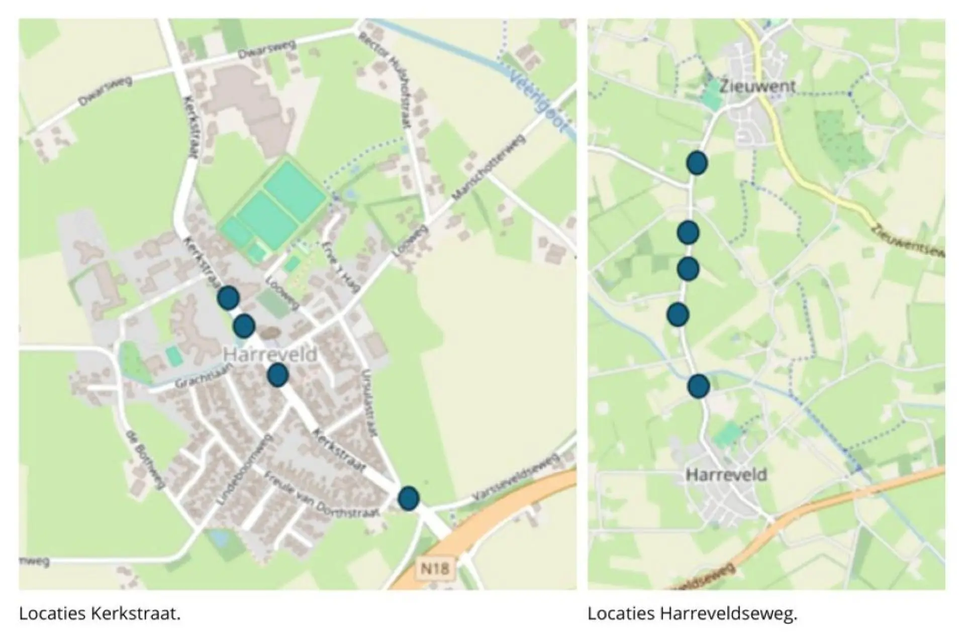HARREVELD — Oost Gelre test tijdelijke snelheidsremmende blokken in Harreveld en richting Zieuwent