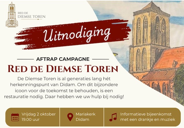 DIDAM — Campagne voor restauratie van de Diemse Toren start in Didam